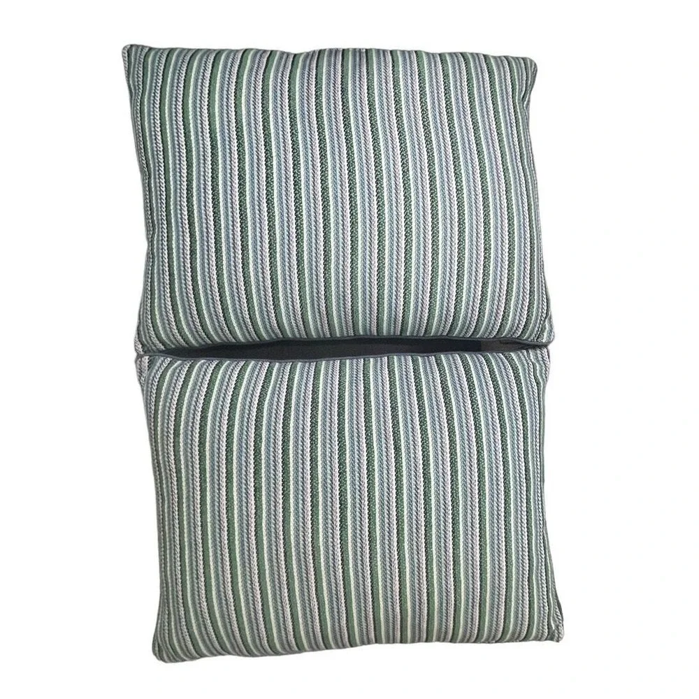 Eastern Accents Striped Embroidered Pillow Covers Cases Set 2 Green Luxury Decor
